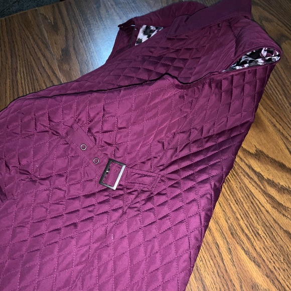 PECK & PECK | MEDIUM | ZIPPER VEST | BURGUNDY AND LEOPARD | - Picture 2 of 3